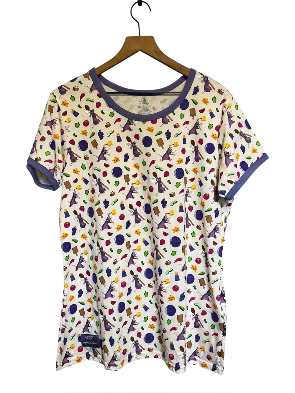 Disney ratatouille White Tee with Purple Trim tee size XL